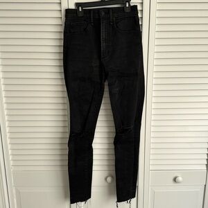 Abercrombie & fitch super skinny high rise black jeans with rips in knees